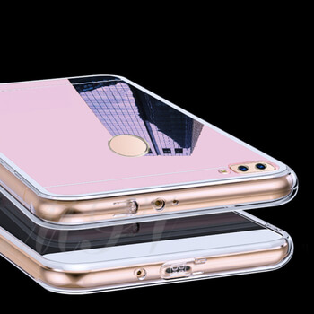 Silikónový zrkadlový ochranný obal pre Huawei Y7 Prime (2018) - ružový