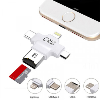 4v1 Redukcia a čítačka pamäťových micro SD kariet OTG pre iOS Lightning Micro USB type C