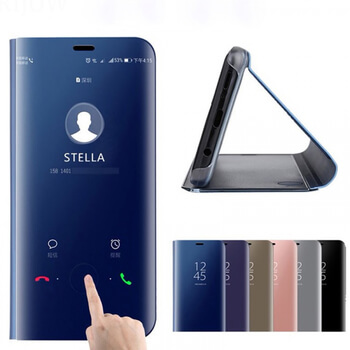 Zrkadlový plastový flip obal pre Huawei Nova 3i - modrý