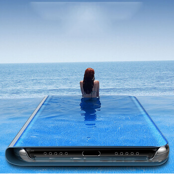 Zrkadlový plastový flip obal pre Huawei Nova 3i - modrý