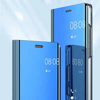 Zrkadlový plastový flip obal pre Huawei Nova 3i - modrý