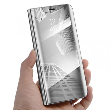Zrkadlový plastový flip obal pre Huawei Nova 3i - strieborný