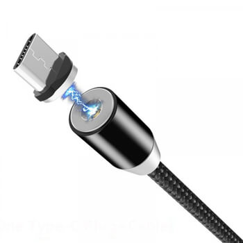 3v1 LED USB nabíjací kábel s magnetickými koncovkami Lightning/Micro USB/Type C - čierny