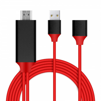 3v1 Kábel s redukciou a výstupom pre HDMI a USB červený