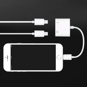 Adaptér s dvojitou redukciou Lightning pre nabíjanie a slúchadlá Apple iPhone 7, 8 Plus, X, XS a ďalšie čierny