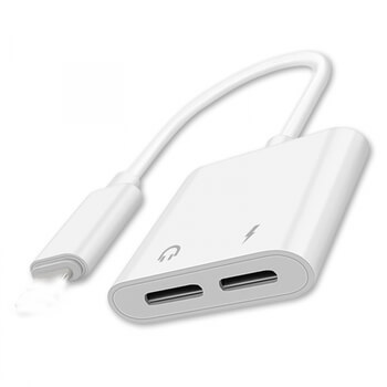 Adaptér s dvojitou redukciou Lightning pre nabíjanie a slúchadlá Apple iPhone 7, 8 Plus, X, XS a ďalšie strieborný