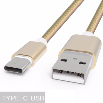 Nylonový USB kábel Type-C - strieborný