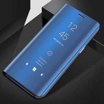 Zrkadlový plastový flip obal pre Huawei P Smart 2019 - modrý