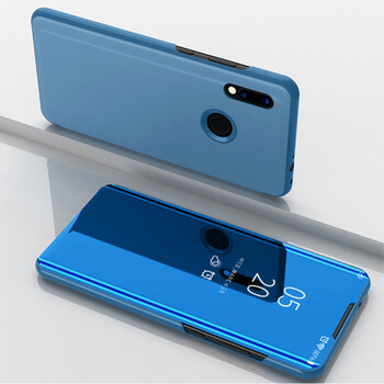 Zrkadlový plastový flip obal pre Xiaomi Redmi Note 7 - modrý