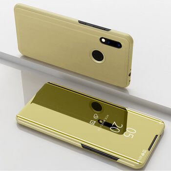 Zrkadlový plastový flip obal pre Xiaomi Redmi Note 7 - zlatý