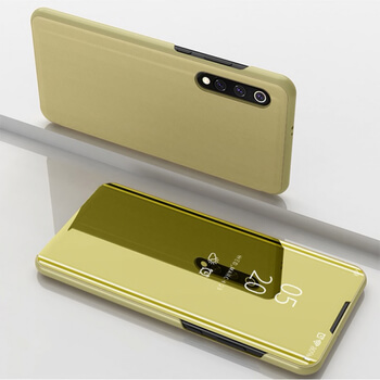 Zrkadlový plastový flip obal pre Xiaomi Mi 9 - zlatý