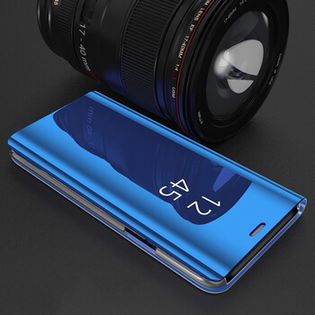 Zrkadlový plastový flip obal pre Samsung Galaxy S10 G973 - modrý