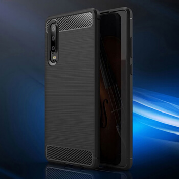 Ochranný silikónový obal karbón pre Huawei P30 - čierny