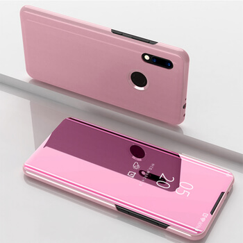 Zrkadlový plastový flip obal pre Xiaomi Redmi 7 - ružový