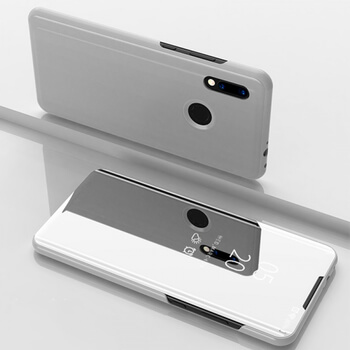 Zrkadlový plastový flip obal pre Xiaomi Redmi 7 - strieborný