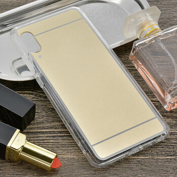Silikónový zrkadlový ochranný obal pre Samsung Galaxy A50 A505F - zlatý