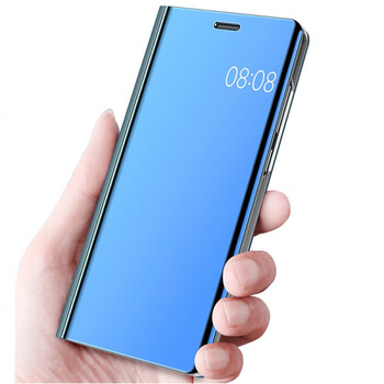 Zrkadlový plastový flip obal pre Huawei Y6 2019 - modrý