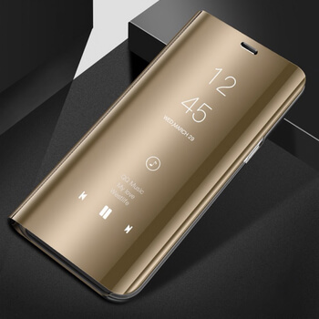 Zrkadlový silikónový flip obal pre Huawei P30 - zlatý