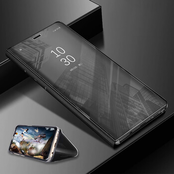 Zrkadlový plastový flip obal pre Huawei Y6 2019 - čierny