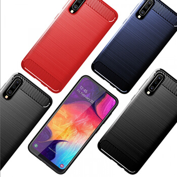 Ochranný silikónový obal karbón pre Samsung Galaxy A50 A505F - červený