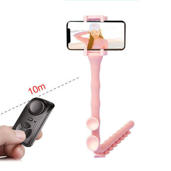 Multifunkčný selfie univerzálny držiak a statív s prísavkami pre smartphony GoPro kamery a ďalšie - ružový