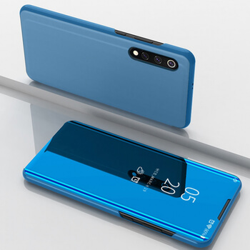Zrkadlový plastový flip obal pre Xiaomi Mi A3 - modrý