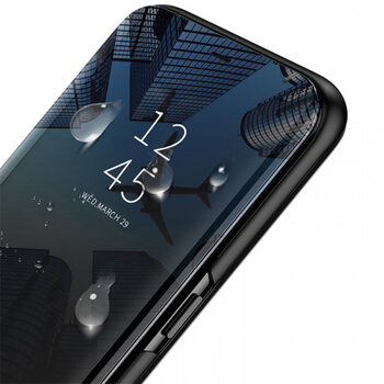 Zrkadlový plastový flip obal pre Xiaomi Redmi Note 8 - modrý