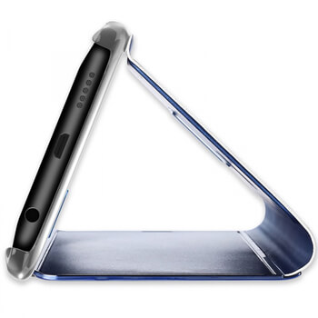 Zrkadlový plastový flip obal pre Xiaomi Redmi Note 8 Pro - modrý