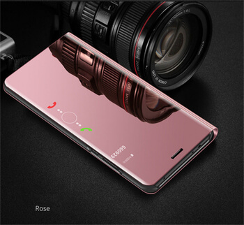 Zrkadlový plastový flip obal pre Xiaomi Redmi Note 8 Pro - ružový