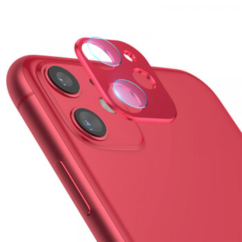 2v1 Ochranný hliníkový rámček a ochranné sklo na zadnú kameru pre Apple iPhone 11 - červený