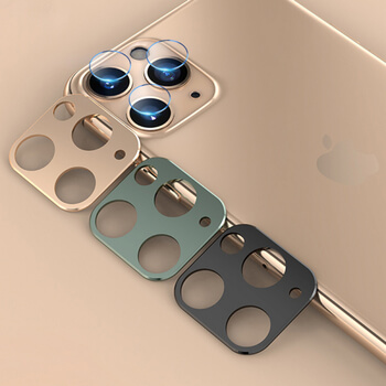 2v1 Ochranný hliníkový rámček a ochranné sklo na zadnú kameru pre Apple iPhone 11 Pro - zlatý