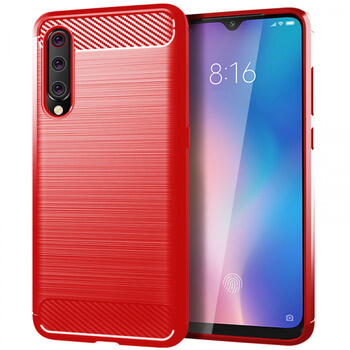 Ochranný silikónový obal karbón pre Xiaomi Mi 9 Lite - červený