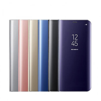 Zrkadlový plastový flip obal pre Huawei Nova 5T - modrý