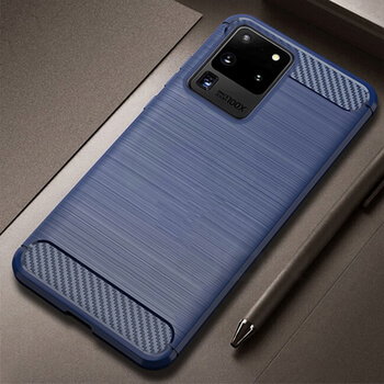 Ochranný silikónový obal karbón pre Samsung Galaxy S20 Ultra G988F - modrý