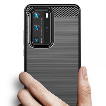 Ochranný silikónový obal karbón pre Huawei P40 Pro - čierny