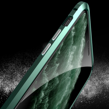 Ochranný kryt s hliníkovým magnetickým rámčekom a ochranným sklom pre Apple iPhone 11 Pro Max - čierny