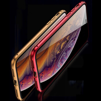 Ochranný kryt s hliníkovým magnetickým rámčekom a ochranným sklom pre Apple iPhone 11 Pro Max - strieborný