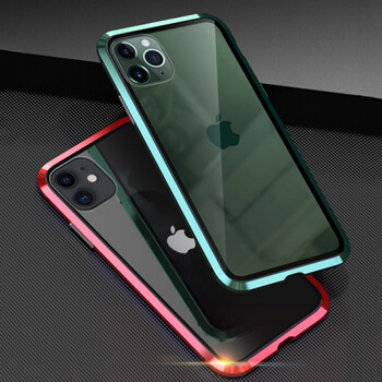 Ochranný kryt s hliníkovým magnetickým rámčekom a ochranným sklom pre Apple iPhone 11 Pro Max - strieborný