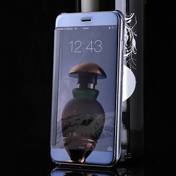Zrkadlový plastový flip obal pre Apple iPhone SE (2020) - čierny