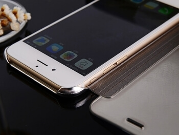 Zrkadlový plastový flip obal pre Apple iPhone SE (2020) - čierny