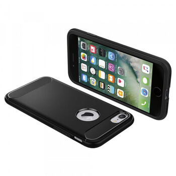 Ochranný silikónový obal karbón pre Apple iPhone SE (2020) - čierny