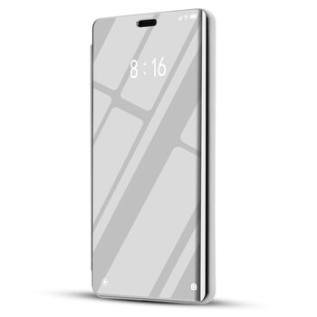 Zrkadlový silikónový flip obal pre Xiaomi Redmi Note 9 Pro - strieborný