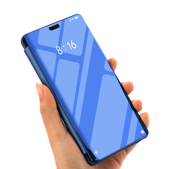Zrkadlový silikónový flip obal pre Xiaomi Redmi Note 9 Pro - modrý