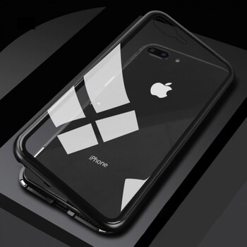 Ochranný kryt s hliníkovým magnetickým rámčekom a ochranným sklom pre Apple iPhone SE (2020) - čierny