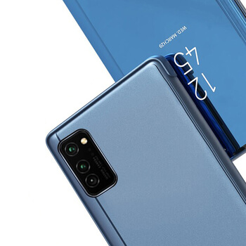 Zrkadlový silikónový flip obal pre Honor 9X Lite - modrý