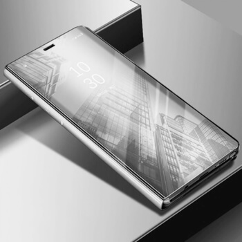 Zrkadlový silikónový flip obal pre Xiaomi Redmi 9A - strieborný
