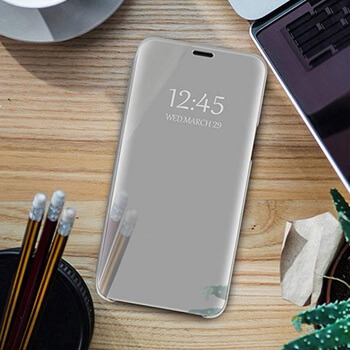 Zrkadlový silikónový flip obal pre Samsung Galaxy Note 20 - strieborný