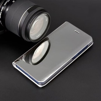 Zrkadlový silikónový flip obal pre Xiaomi Redmi 9 - strieborný