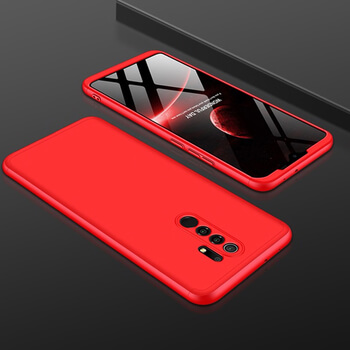 Ochranný 360 ° celotelový plastový kryt pre Xiaomi Redmi 9 - červený