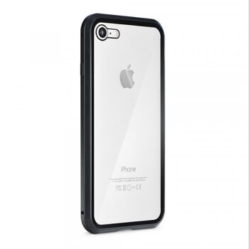Ochranný kryt s hliníkovým magnetickým rámčekom a ochranným sklom pre Apple iPhone SE (2020) - čierny